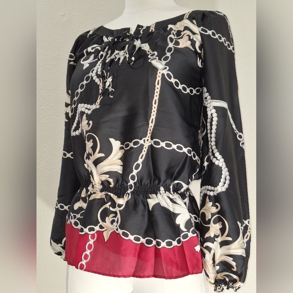| WHBM | XXS Bust 34.5" , chain print black and wine color Blouse